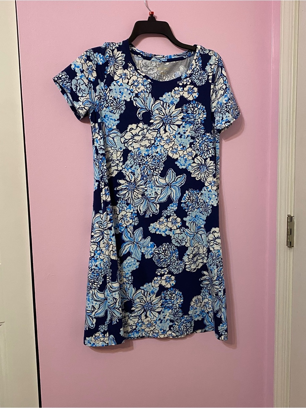 Lilly Pulitzer CODY SHORT SLEEVE DRESS LOW TIDE NAVY BOUQUET ALL DAY size Small